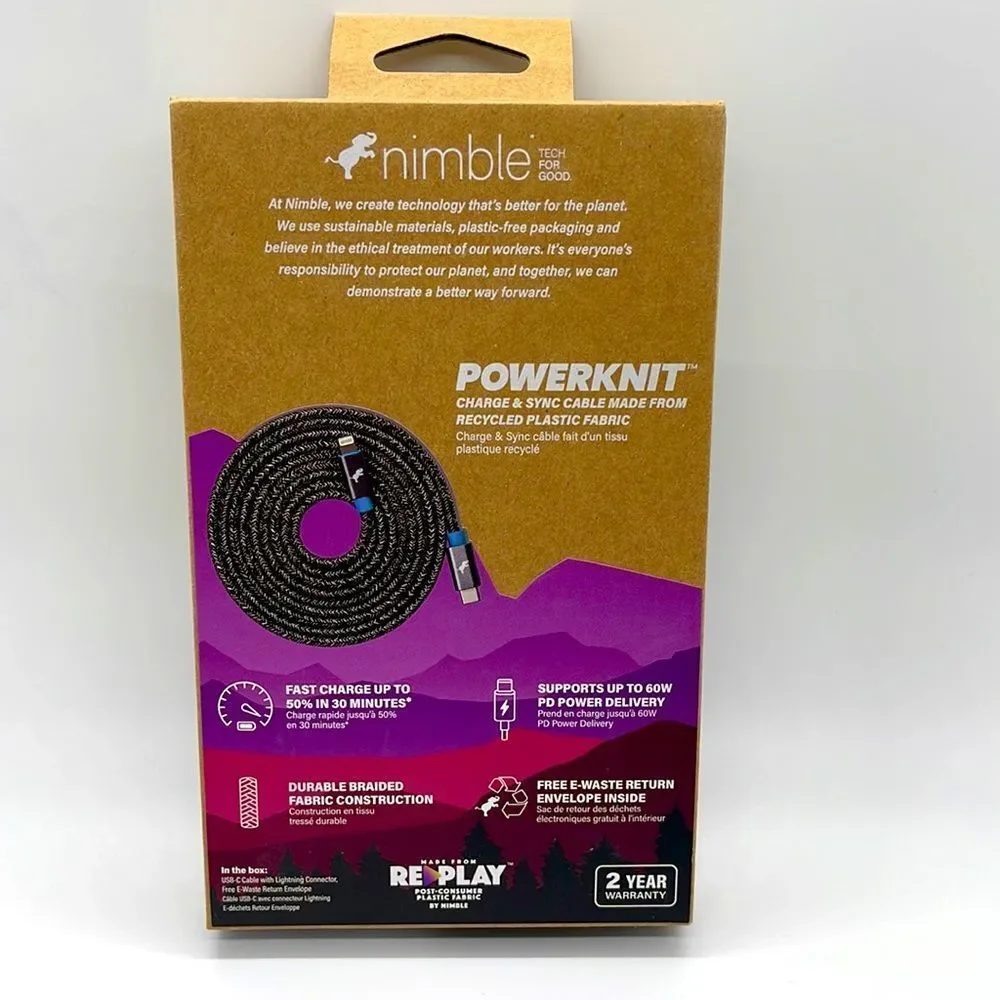NIB Nimble PowerKnit USB-C to Lightning Cable